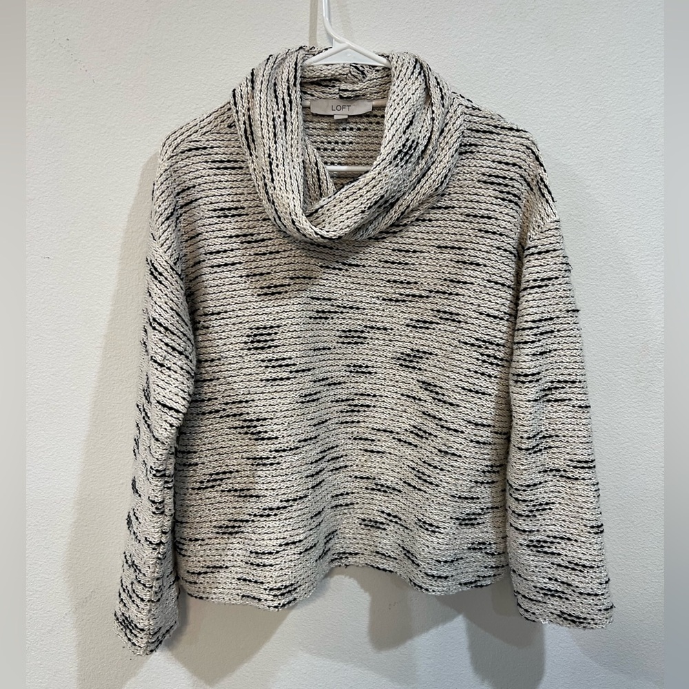 LOFT Chunky Knit Cowl Neck Sweater Neutral Textured Size M